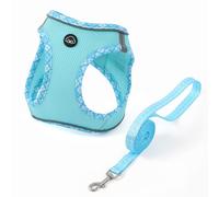 COMSLE Ensemble Harnais et Laisse pour Chien Petite Taille, Réfléchissant Respirant Mesh Doux Confort Harnais Chiot Chihuahua pour Marcher Courir, Bleu Clair, XS