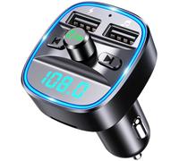 COMSOON Transmetteur FM Bluetooth [lumière ambiante bleue] Kit adaptateur récepteur radio sans fil pour voiture avec appels mains libres, double chargeur USB 5 V/2,4 A et 1 A, support carte TF/SD