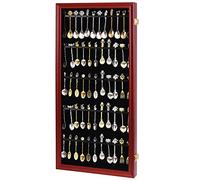 COMSREV Vitrine murale pour 60 cuillères à thé souvenirs en bois avec 98 % acrylique UV verrouillable (60 cuillères - cerise)