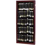 COMSREV Vitrine murale pour 60 cuillères à thé souvenirs en bois avec 98 % acrylique UV verrouillable (60 cuillères - cerise)