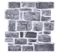 COMSTICKC Panneaux Muraux 3D Adhesif Pierre, 10 Pièces, 30x30 cm, Grise Fausse Brique Murale PVC, Revêtement Mural 3D Adhésif Imitation Pierre, imperméable