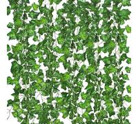 Comtelek Lot de 24 guirlandes de Lierre Artificiel de 50 m avec Pinces à Suspendre, Fausses Feuilles Vertes pour décoration de Maison, Cuisine, Jardin, Bureau, Mariage…