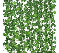 Comtelek Lot de 24 guirlandes de Lierre Artificiel de 50 m avec Pinces à Suspendre, Fausses Feuilles Vertes pour décoration de Maison, Cuisine, Jardin, Bureau, Mariage…