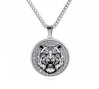 COMTRUDE Collier ras du cou punk pour homme avec pendentif en forme d'animal Tigre, Lion, Loup, élan, ours - En acier inoxydable - Bijoux cadeaux, 1.18 inches by 1.2 inches, Acier inoxydable, Pas de