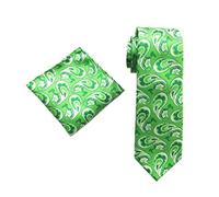 COMVIP 2Pcs Ensemble Cravate + Mouchoir de Poche Homme Imprimé Élégant Gentil Vert