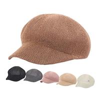 COMVIP Béret Paille Respirant Chapeau de Soleil Octogonal Casquette Femme Café