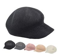 COMVIP Béret Paille Respirant Chapeau de Soleil Octogonal Casquette Femme Noir