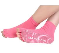 COMVIP Chaussettes avec Orteils Femme pour Sport Yoga Socquettes Anti-dérapantes Rose Rouge #B