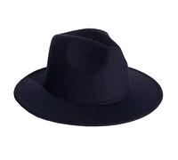 COMVIP Hiver Chapeau Fedora Feutre Large Bord Capeline Femme Panama Homme Cosplay Cocktail Anniversaire Marine Bleu