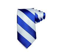 COMVIP Jolie Cravate d'Affaires Homme à Rayures 8cm Largeur en Polyester Gentil Bleu Saphir Blanc