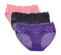 COMVIP Mousseline Culotte Femme Taille Basse Dentelle Slip Transparent 56cm 3Pcs Aléatoire#A