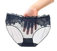 COMVIP Mousseline Culotte Femme Taille Basse Dentelle Slip Transparent 58cm 1Pc Noir