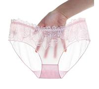 COMVIP Mousseline Culotte Femme Taille Basse Dentelle Slip Transparent 58cm 1Pc Rose