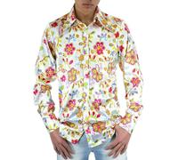 Comycom Chemise à manches longues pour homme - Blanc - Motif floral, coloré, M