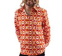 Comycom Chemise Hommes des Années 70 Drops Orange - Chemise de Loisirs dans le Style des Années 70 en Tenue Rétro Parfaite pour la Prochaine Fête de Schlager, Orange multicolore., XXL