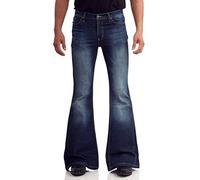 Comycom Jean bleu foncé usé des années 70 pour homme - Jean évasé Bootcut foncé vintage au look usé, bleu foncé, 34W / 34L