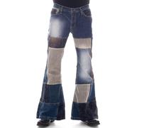 Comycom Jean côtelé patchwork Star Double pour homme, bleu, 40W / 34L