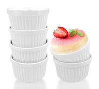 Comzantor 6 Pièces Coupelle Dessert, Ramequin Air Fryer, Moule à Flan, Ramequins et Moules à Soufflés en Porcelaine, Bols à Crème Brûlée en Céramique, Moules à Tarte Allant au Four pour Brulee, Blanc