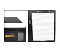 Comzantor Porte Documents A4, Porte Document Porte Bloc avec Pince, Pochette Conférencier, Portfolio A4 en Cuir PU, Multifonction Porte Bloc-Notes pour Bureau, Agenda, Conférence (Noir)