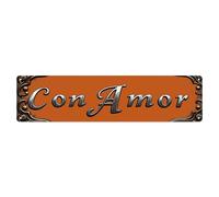 Con Amor - Plaque en métal vintage avec cadre orné - Décoration murale - 10,2 x 40,6 cm