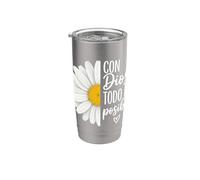 Con Dios Todo Es Posible Chrétien Espagnol Daisy Flower God Gobelet isotherme en acier inoxydable double paroi