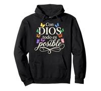 Con Dios Todo ES Posible Chrétien Espagnol Foi Papillon Sweat à Capuche