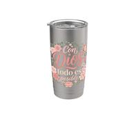 Con Dios Todo Es Posible Floral Chrétien Espagnol Religieux Gobelet isotherme en acier inoxydable double paroi
