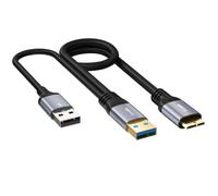 Conable Câble répartiteur micro USB 3.0 vers USB 60 cm, Micro-B 3.0 vers double USB-A pour données et alimentation supplémentaire, câble micro USB 3.0 vers USB A, transfert de données haute vitesse de
