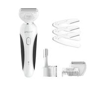 Conair Girlbomb Système de rasage et de coupe tout-en-un, rasoir en aluminium et tondeuse à double lame pour visage et sourcils, tondeuse bikini pour femme, épilation douce, rechargeable au