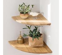 Conamily Lot de 2 étagères d'angle flottantes en Bois de chêne Massif de 30,5 cm, étagère Murale à extrémité Ronde avec Trou de Fil pour Chambre à Coucher, Cuisine, Salon