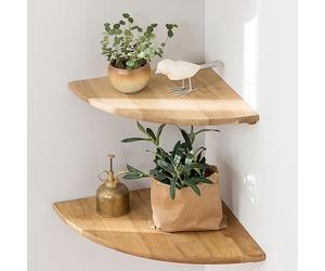 Conamily Lot de 2 étagères d'angle flottantes en Bois de chêne Massif de 30,5 cm, étagère Murale à extrémité Ronde avec Trou de Fil pour Chambre à Coucher, Cuisine, Salon