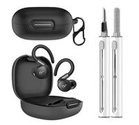 CONAPIKA Coque de protection en silicone pour Anker Soundcore Sport X20 avec stylo de nettoyage, ultra fine, souple et flexible, anti-choc, lavable, anti-chute, anti-perte, avec mousqueton, noir