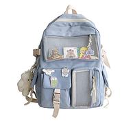 ConBeauty Sac à Dos Kawai avec épingle et Accessoires en Peluche, Durable, Sac à Dos esthétique Mignon pour l'école Bleu 43x32x11cm