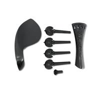 Conboxus Kit d'accessoires haut de gamme pour violon 4/4 en ébène sculpté avec motifs de petite figurine, cordier, mentonnière, chevilles d'accordage