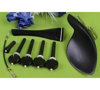 Conboxus Kit d'accessoires pour violon en ébène et os de vache avec plaque de traction triangulaire, pince papillon, cordier, mentonnière, chevilles d'accordage, chevilles, queue, gut