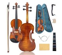 Conboxus Kit de violon 4/4 pour débutants - Ensemble de violons acoustiques faits à la main avec étui rigide, archet, colophane, épaule, chevalet et cordes supplémentaires, table en épicéa et dos en
