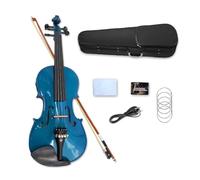 Conboxus Violon électrique 4/4 5 cordes en épicéa massif avec accessoires en ébène - Parfait pour scène avec étui, archet, câble, chevalet, épaulière, chiffon de nettoyage (bleu)