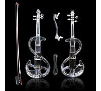 Conboxus Violon électrique à 4 cordes en acrylique transparent avec lumières LED tricolores, arc, menton, épaulière, câble et étui pour débutant (S #6)