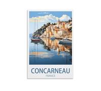 Concarneau Poster vintage sur toile pour décoration d'intérieur - Côte de France - 30 x 45 cm