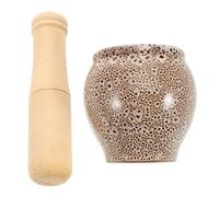 Concasseur Manuel D’ail en Céramique Pilon en Bois | Usage Non Électrique, Fond Rainuré et Intérieur Texturé, pour Ail et Gingembre, la Cuisine ou Herboristerie