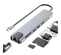 Concentrador USB C Ethernet Con HDMI 4K, Adaptador Tipo C 8 en 1 Con Ethernet 100W PD USB 2.0/3.0 Lector SD/TF, Adaptador Multipuerto Tipo C Para Macbook Neo Pro Air Samsung, Multi-Puerto Hub USB C