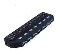 Concentrateur USB 3.0 à 7 ports avec interrupteur marche/arrêt - Répartiteur USB multi-ports - Transmission rapide de données pour ordinateur PC - Répartiteur USB avec interrupteur marche/arrêt