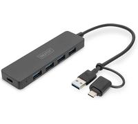 Concentrateur Usb - 4 Ports - Usb 3.0-4X Usb-A - 1X Usb-C Prise D'Alimentation - Jusqu'À 5 Gbit/S - Adaptateur Usb-A Vers Usb-C Inclus - Longueur De Câble 0,2M - Slim Line - Noir[Z766]