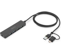 Concentrateur USB - 4 Ports - USB 3.0-4X USB-A - 1x USB-C Prise d'alimentation - jusqu'à 5 Gbit/s - Adaptateur USB-A vers USB-C Inclus - Longueur de câble 1,2m - Slim Line - Noir