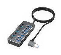 Concentrateurs USB à transfert de données rapide de 5 Gbit/s - Corps en aluminium 7 ports avec commutateurs indépendants et lumières LED pour commutateurs d'ordinateur portable
