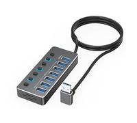 Concentrateurs USB en aluminium à 7 ports avec commutateurs indépendants et indicateurs LED pour transfert de données USB 3.0 et USB 2.0 à vitesse rapide
