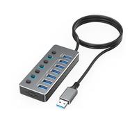 Concentrateurs USB en aluminium à 7 ports avec commutateurs indépendants et indicateurs LED pour transfert de données USB 3.0 et USB 2.0 à vitesse rapide