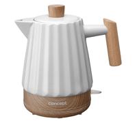 Concept Birdy Bouilloire en céramique 1,5 l - Bouilloire élégante en blanc avec détails en bois | 1500 W | Technologie Strix | Triple sécurité, économie d'énergie, facile d'entretien