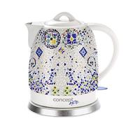 CONCEPT électroménager RK0020 Bouilloire en céramique, 1,5 litre, blanche avec imprimés, design oriental, 1350 W