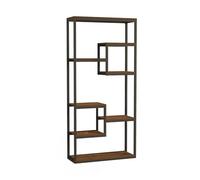 CONCEPT USINE | Bibliothèque Étagère Haute Style Industriel | Design Graphique LOPA | Effet Noyer & Métal Noir | Rangement Déco pour Salon, Bureau ou Chambre | 85x182x29 cm | Fixation Murale